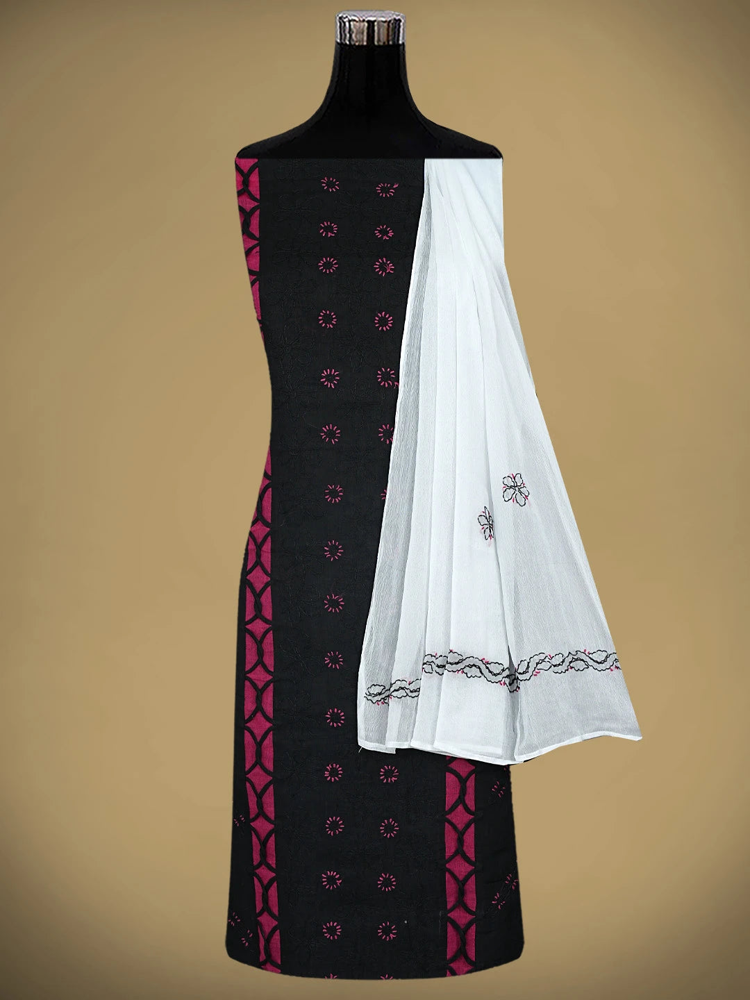 Ada Hand Embroidered Black Cotton Lucknowi Chikankari Unstitched Suit Piece 01A878304