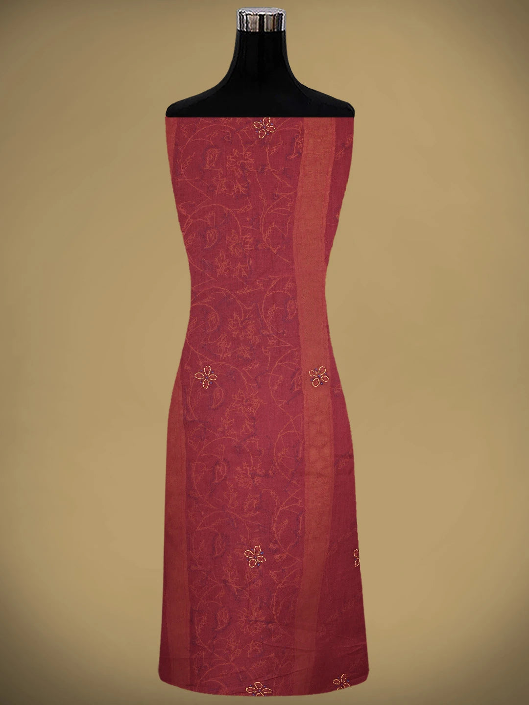 Ada Hand Embroidered Red Cotton Lucknowi Chikankari Unstitched Suit Piece 01A878307