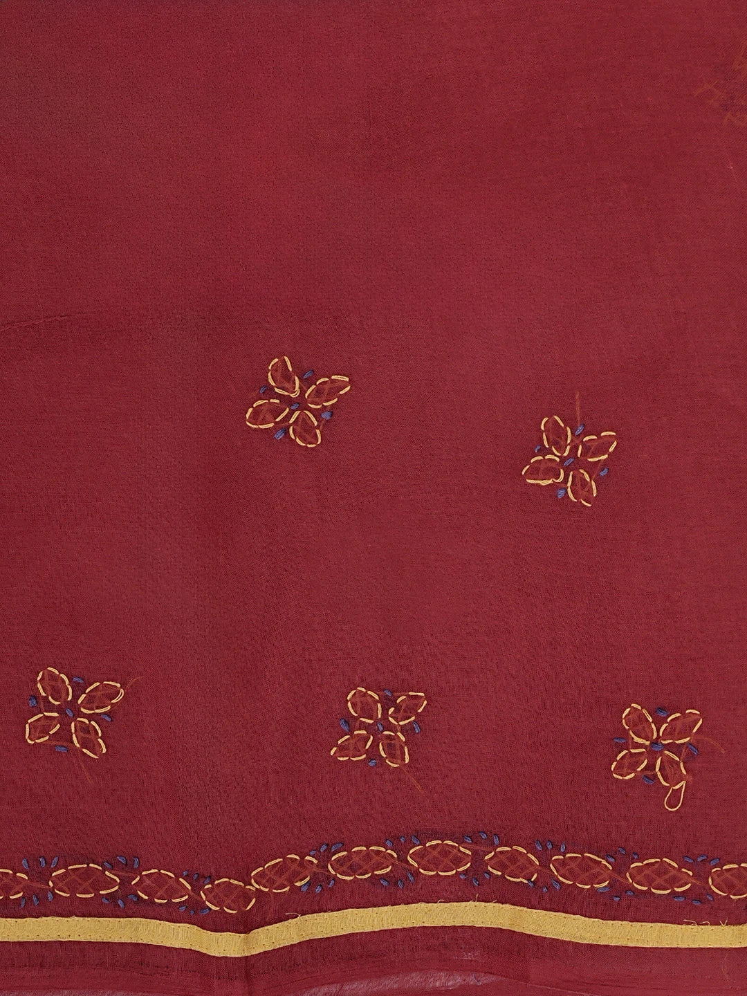 Ada Hand Embroidered Red Cotton Lucknowi Chikankari Unstitched Suit Piece 01A878307