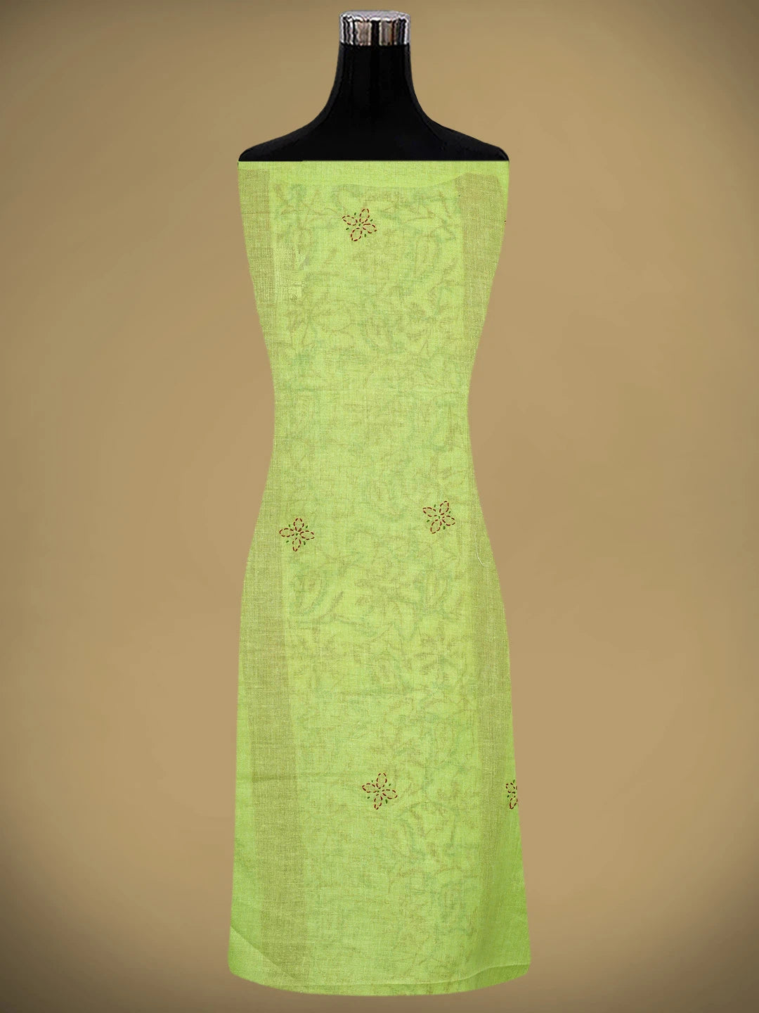 Ada Hand Embroidered Mehendi Green Cotton Lucknowi Chikankari Unstitched Suit Piece 01A878303