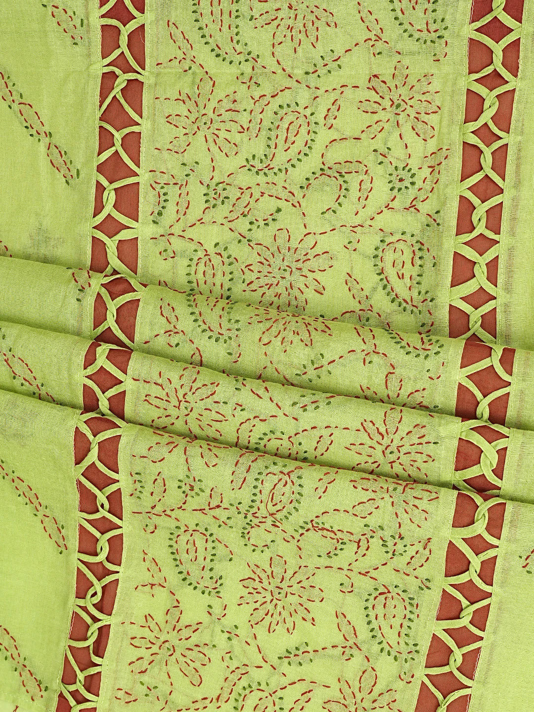 Ada Hand Embroidered Mehendi Green Cotton Lucknowi Chikankari Unstitched Suit Piece 01A878303