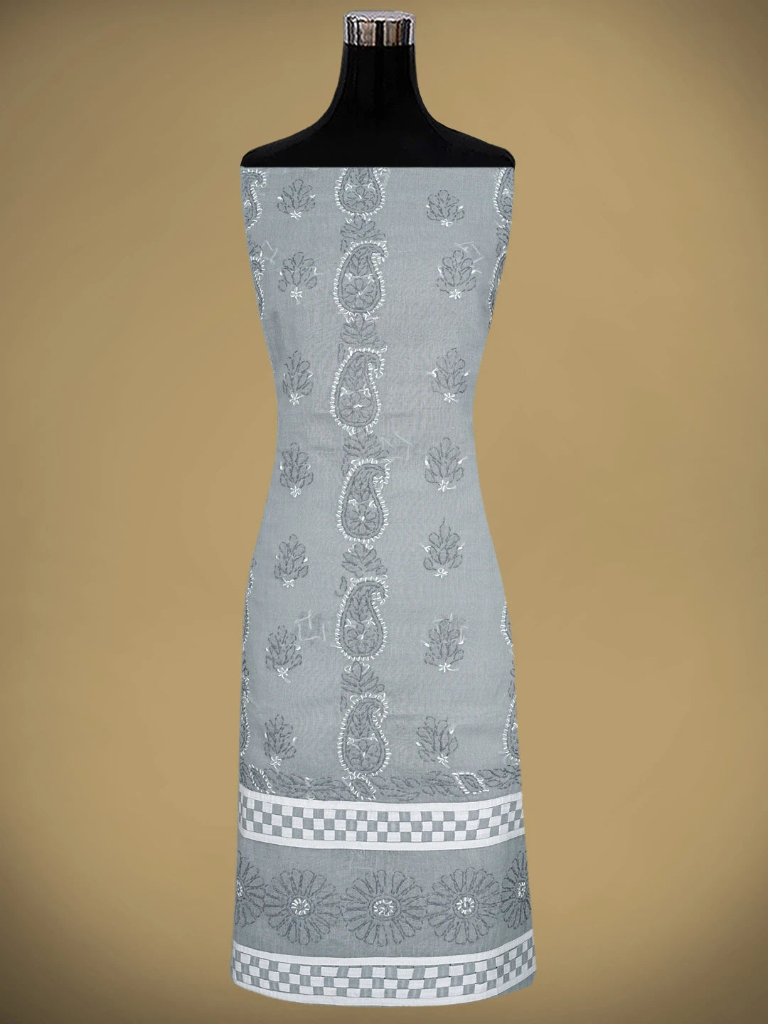 Ada Hand Embroidered Grey Cotton Lucknowi Chikankari Unstitched Suit Piece 01A878300