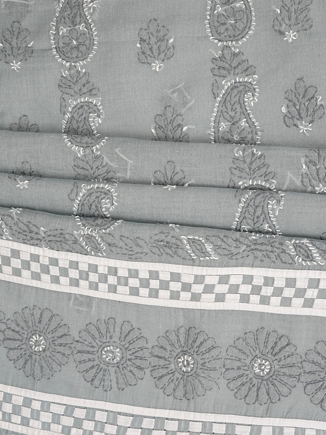 Ada Hand Embroidered Grey Cotton Lucknowi Chikankari Unstitched Suit Piece 01A878300