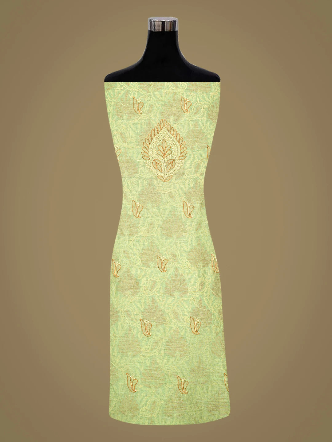 Ada Hand Embroidered Green Chanderi Lucknowi Chikankari Unstitched Kurta Dupatta Set 01A870978