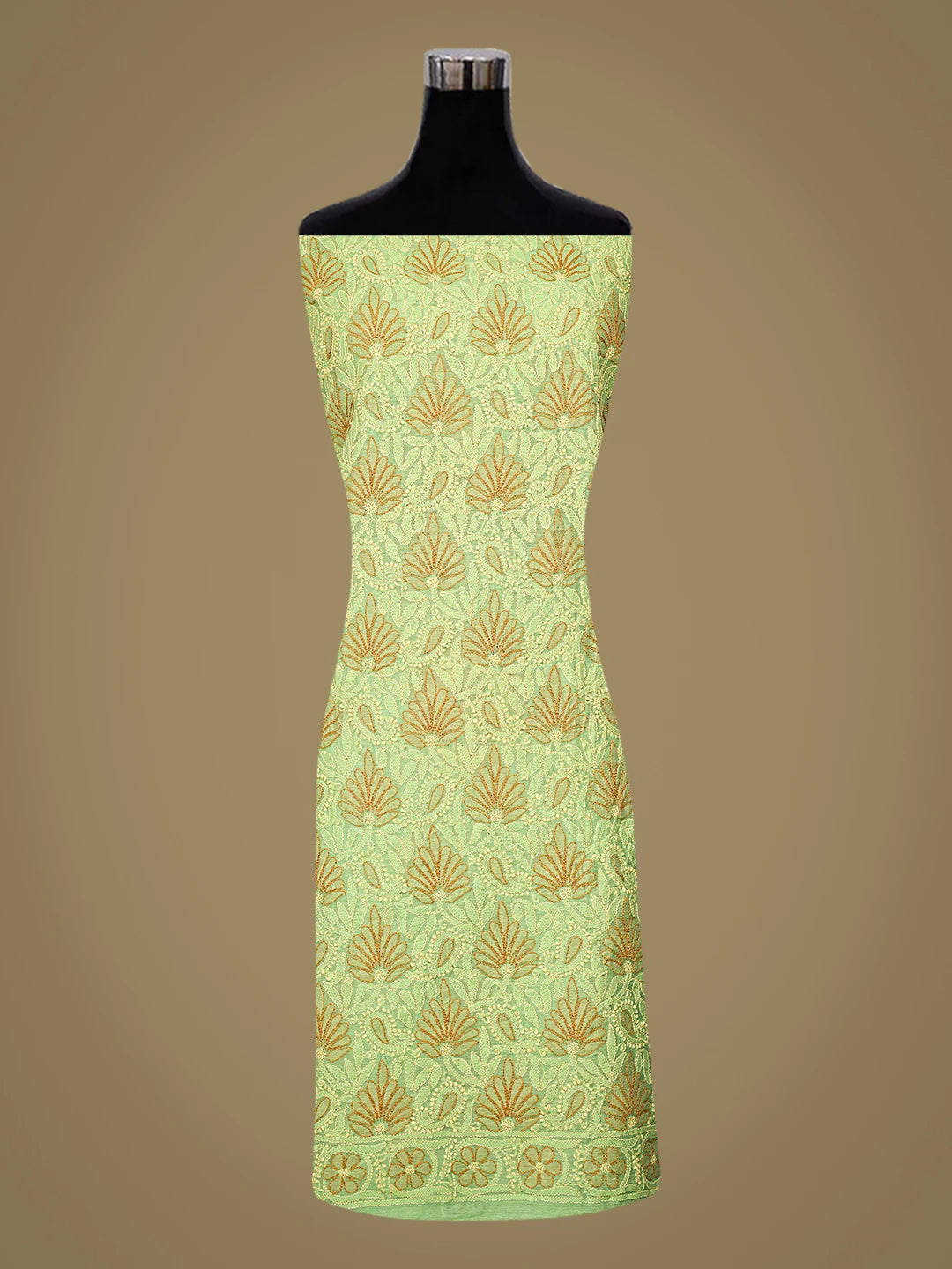 Ada Hand Embroidered Green Chanderi Lucknowi Chikankari Unstitched Kurta Dupatta Set 01A870978