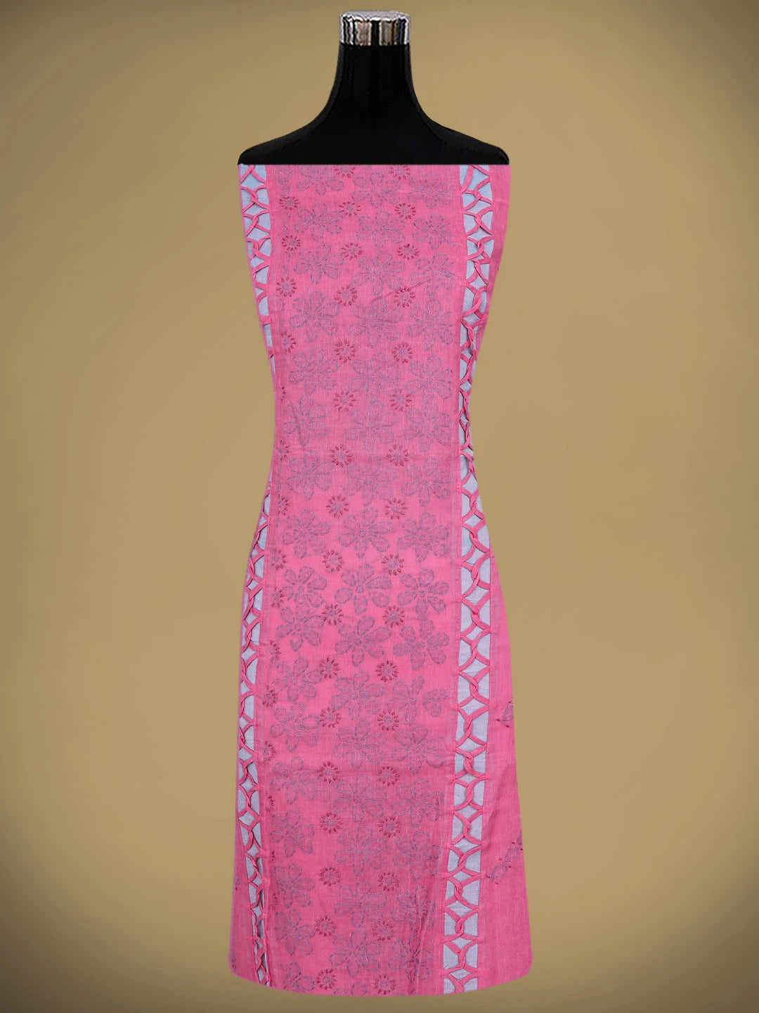 Ada Hand Embroidered Pink Cotton Lucknowi Chikankari Unstitched Suit Piece 01A878299
