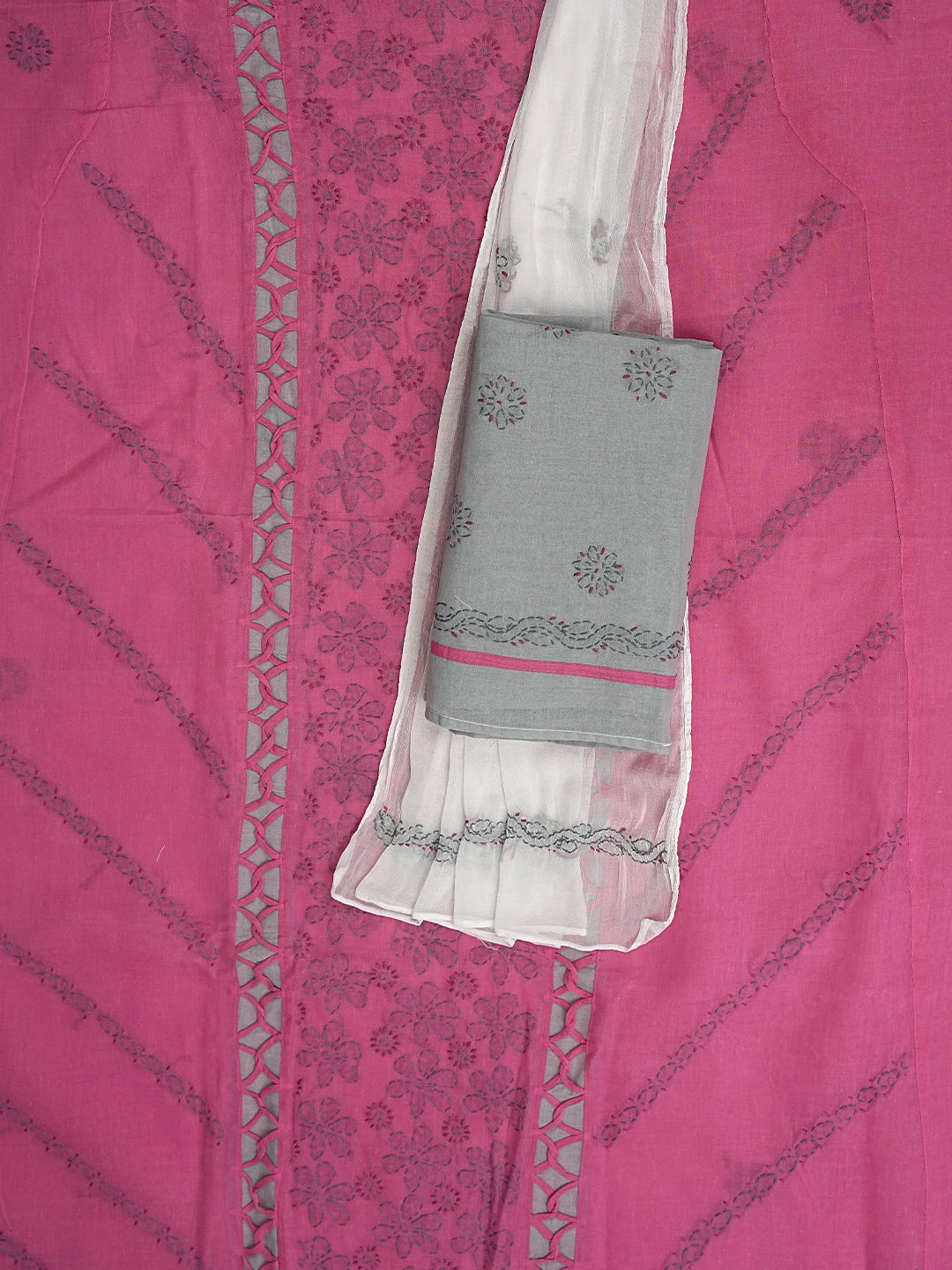 Ada Hand Embroidered Pink Cotton Lucknowi Chikankari Unstitched Suit Piece 01A878299