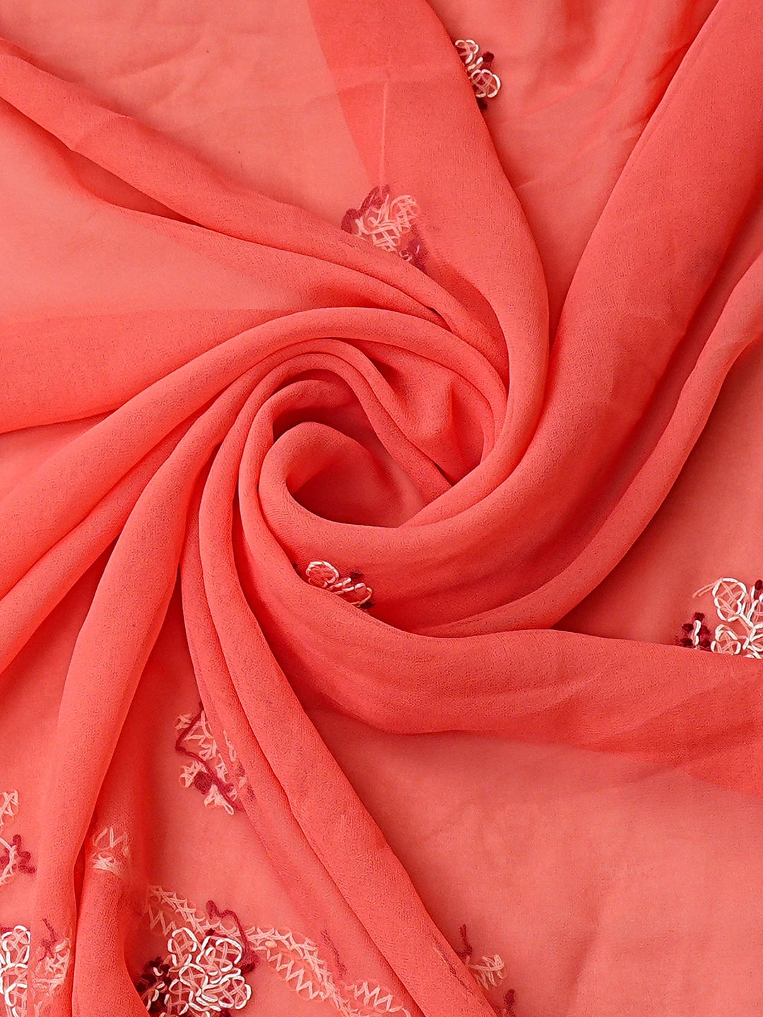 Ada Hand Embroidered Carrot Pink Georgette Lucknowi Chikankari Unstitched Suit Piece 01A872131