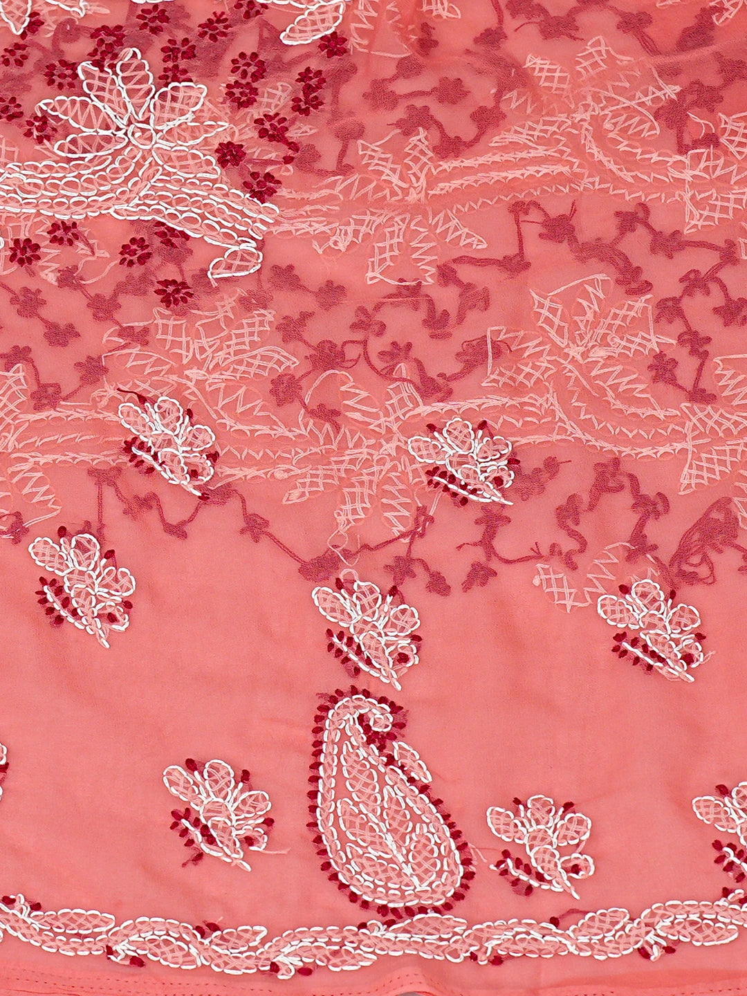Ada Hand Embroidered Carrot Pink Georgette Lucknowi Chikankari Unstitched Suit Piece 01A872131