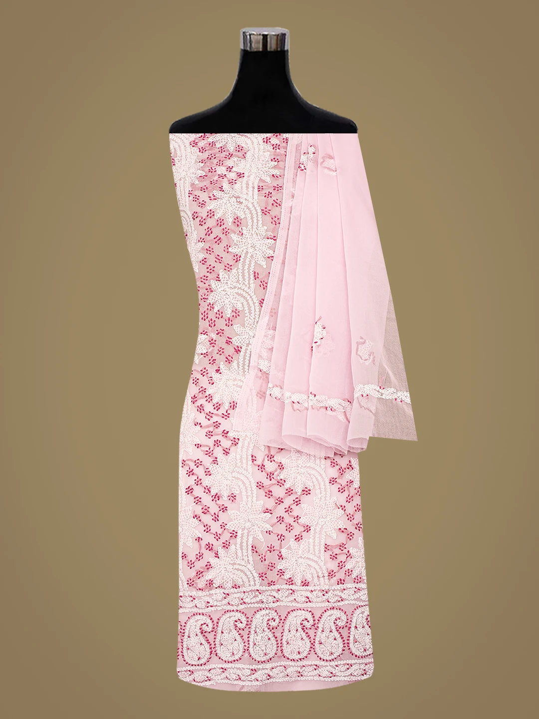 Ada Hand Embroidered Pink Georgette Lucknowi Chikankari Unstitched Suit Piece 01A872098