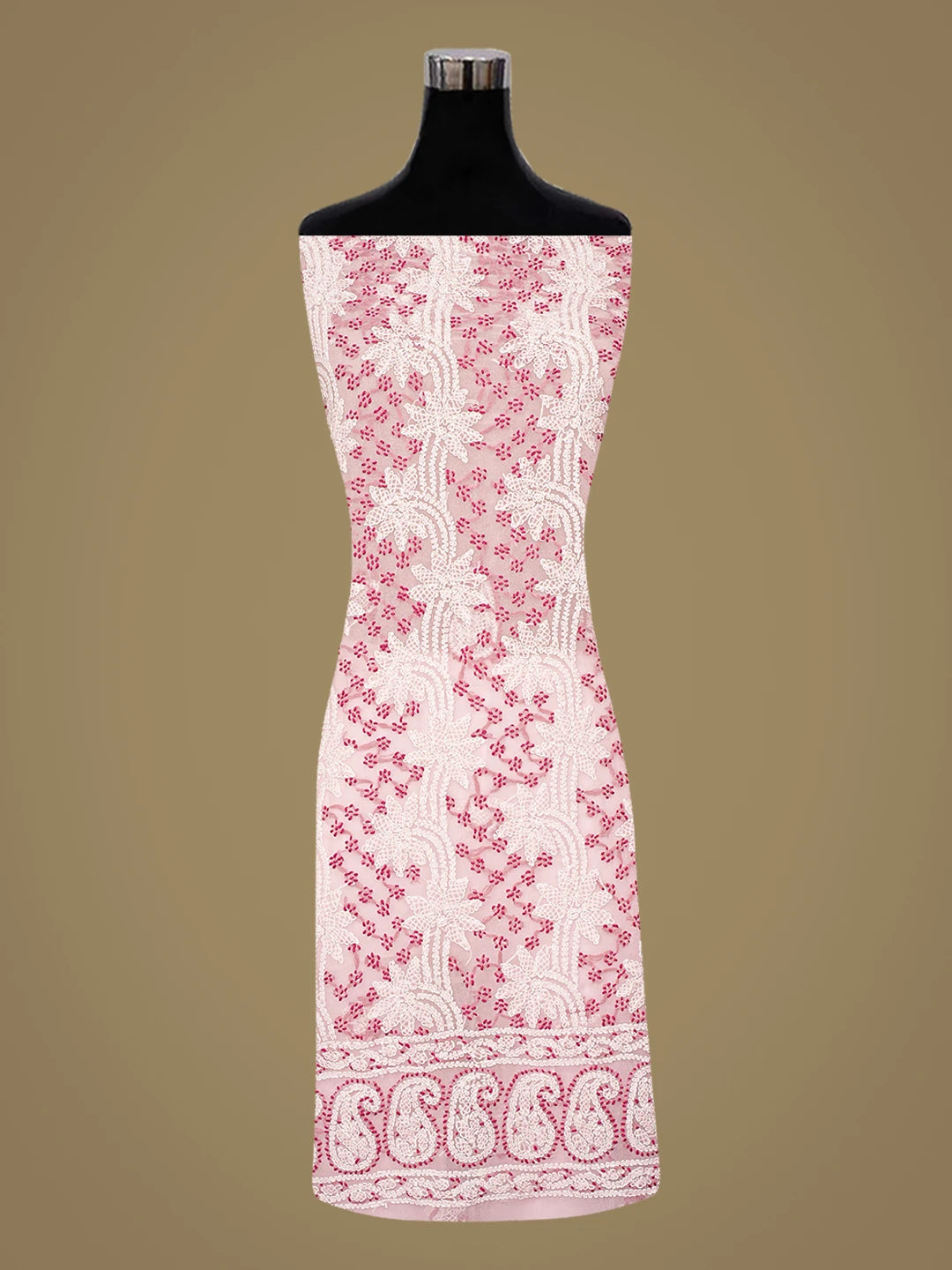 Ada Hand Embroidered Pink Georgette Lucknowi Chikankari Unstitched Suit Piece 01A872098