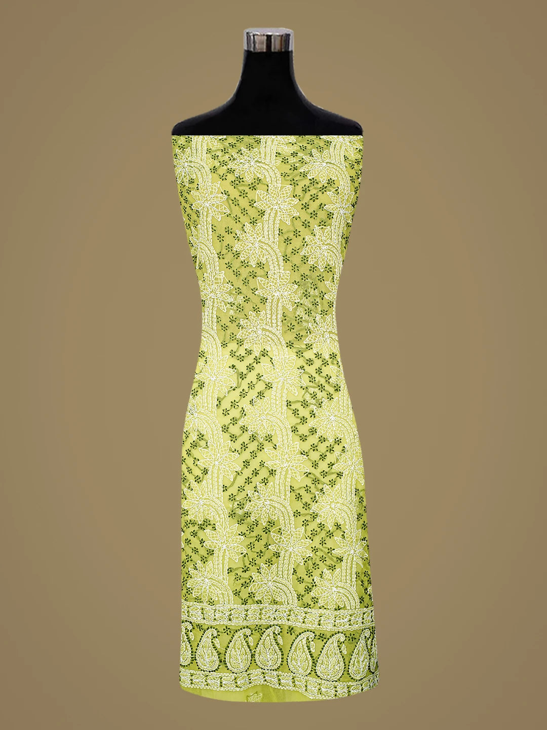Ada Hand Embroidered Green Georgette Lucknowi Chikankari Unstitched Suit Piece 01A872087