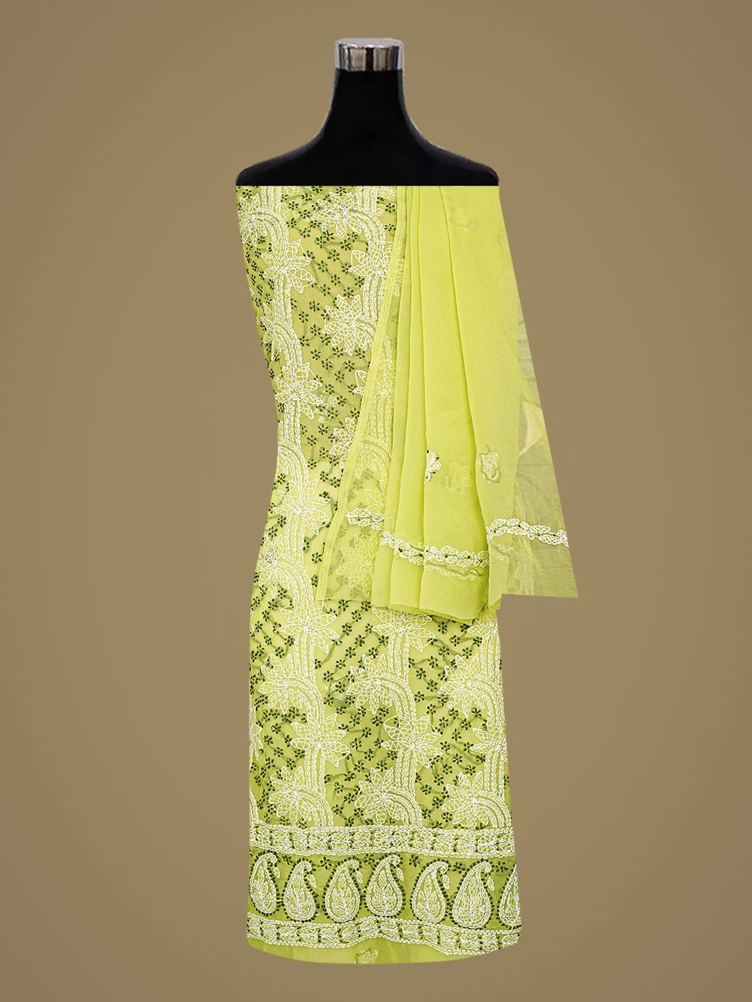 Ada Hand Embroidered Green Georgette Lucknowi Chikankari Unstitched Suit Piece 01A872087