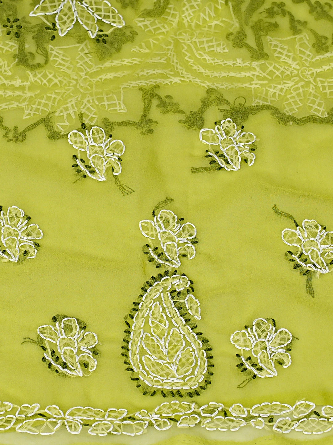 Ada Hand Embroidered Green Georgette Lucknowi Chikankari Unstitched Suit Piece 01A872087