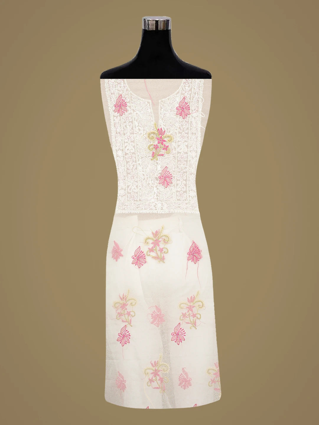 Ada Hand Embroidered White Eggshell Organza Lucknowi Chikankari Unstitched Kurta Dupatta Set With Cutdana Work 01A877735