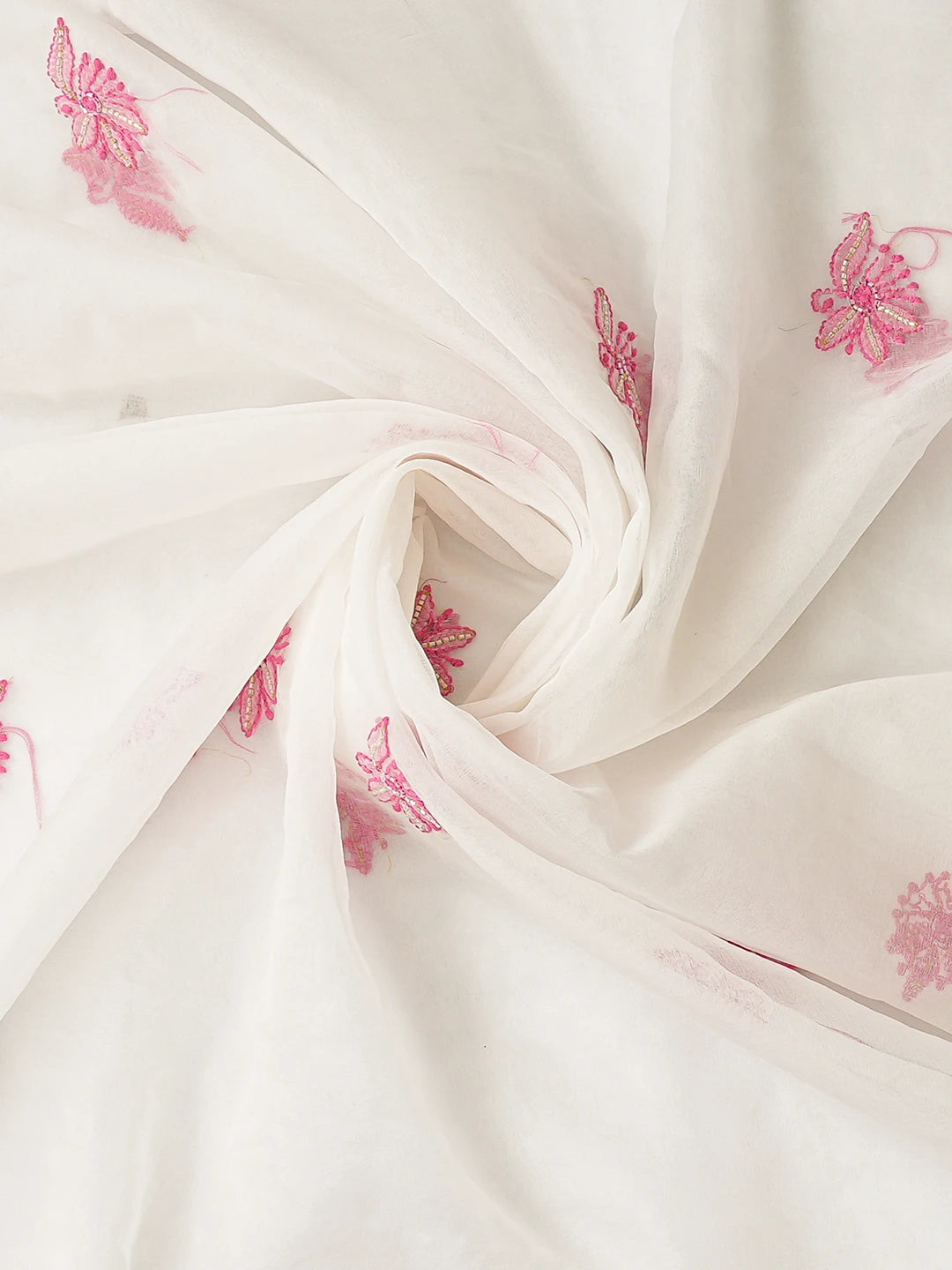 Ada Hand Embroidered White Eggshell Organza Lucknowi Chikankari Unstitched Kurta Dupatta Set With Cutdana Work 01A877735