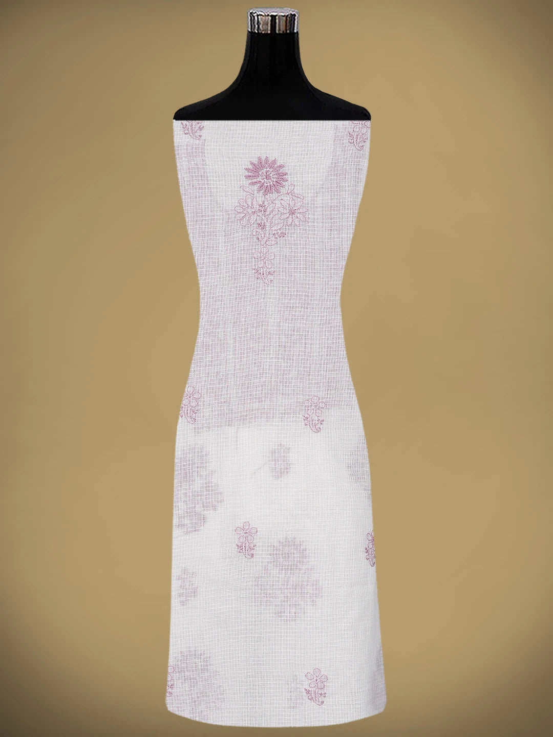 Ada Hand Embroidered White Kota Lucknowi Chikankari Unstitched Kurta Dupatta Set 01A876917