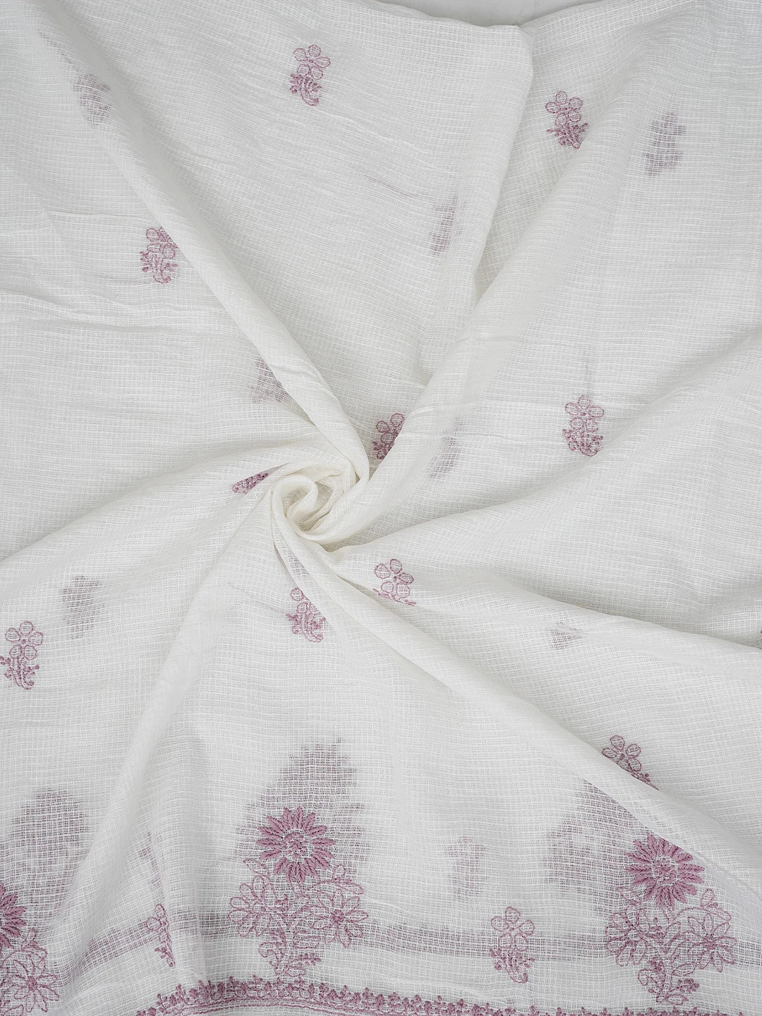 Ada Hand Embroidered White Kota Lucknowi Chikankari Unstitched Kurta Dupatta Set 01A876917