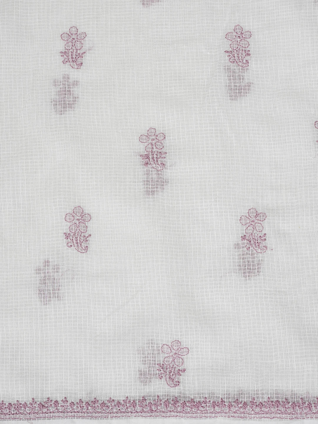 Ada Hand Embroidered White Kota Lucknowi Chikankari Unstitched Kurta Dupatta Set 01A876917