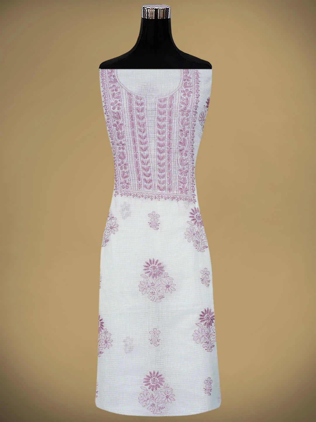 Ada Hand Embroidered White Kota Lucknowi Chikankari Unstitched Kurta Dupatta Set 01A876917