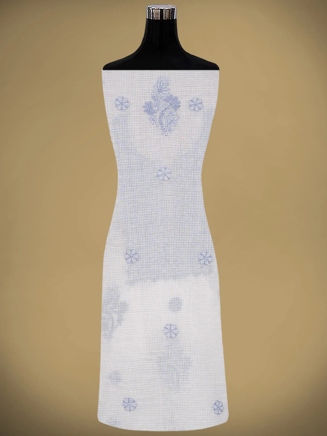 Ada Hand Embroidered White Kota Lucknowi Chikankari Unstitched Kurta Dupatta Set 01A876971