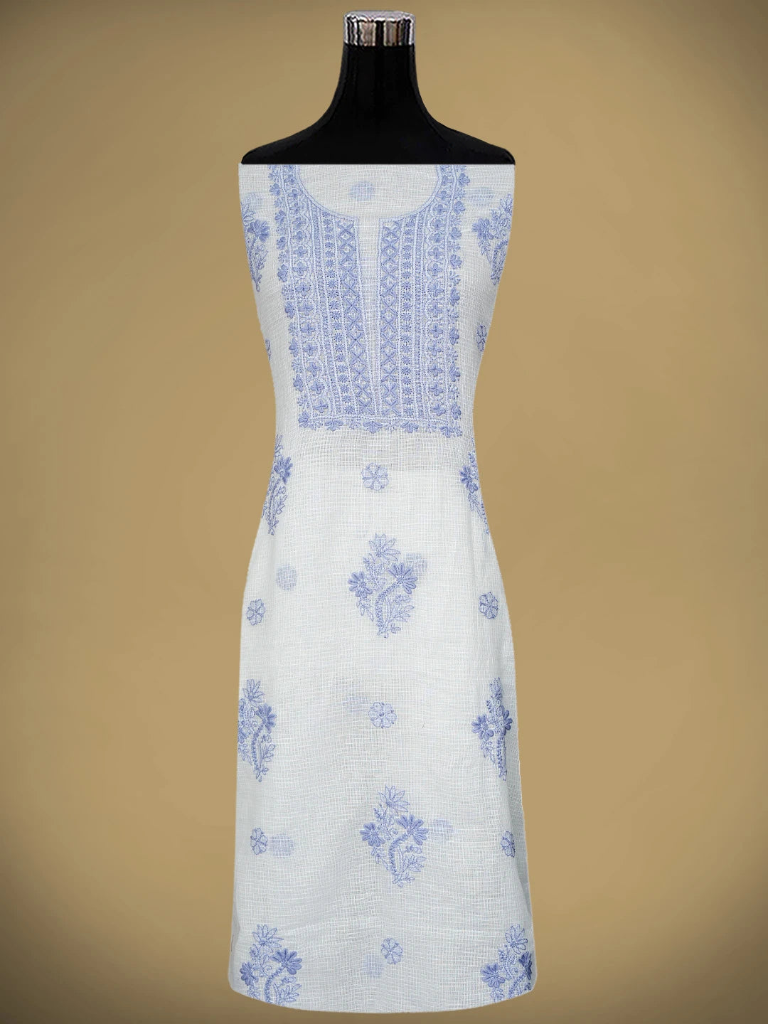 Ada Hand Embroidered White Kota Lucknowi Chikankari Unstitched Kurta Dupatta Set 01A876971