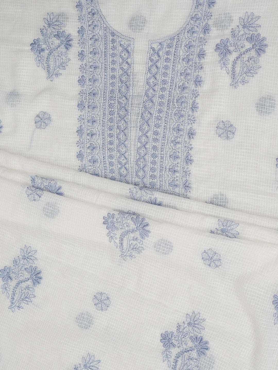 Ada Hand Embroidered White Kota Lucknowi Chikankari Unstitched Kurta Dupatta Set 01A876971