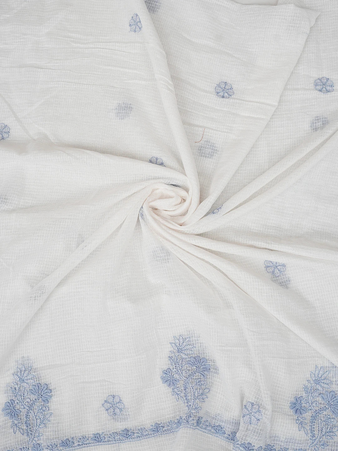Ada Hand Embroidered White Kota Lucknowi Chikankari Unstitched Kurta Dupatta Set 01A876971
