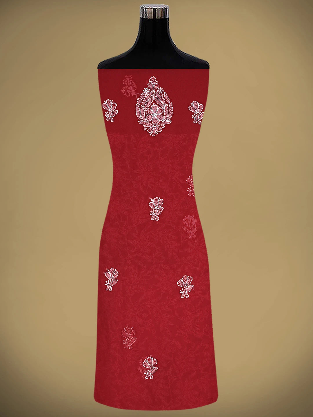 Ada Hand Embroidered Red Georgette Lucknowi Chikankari Unstitched Suit Piece 01A878888