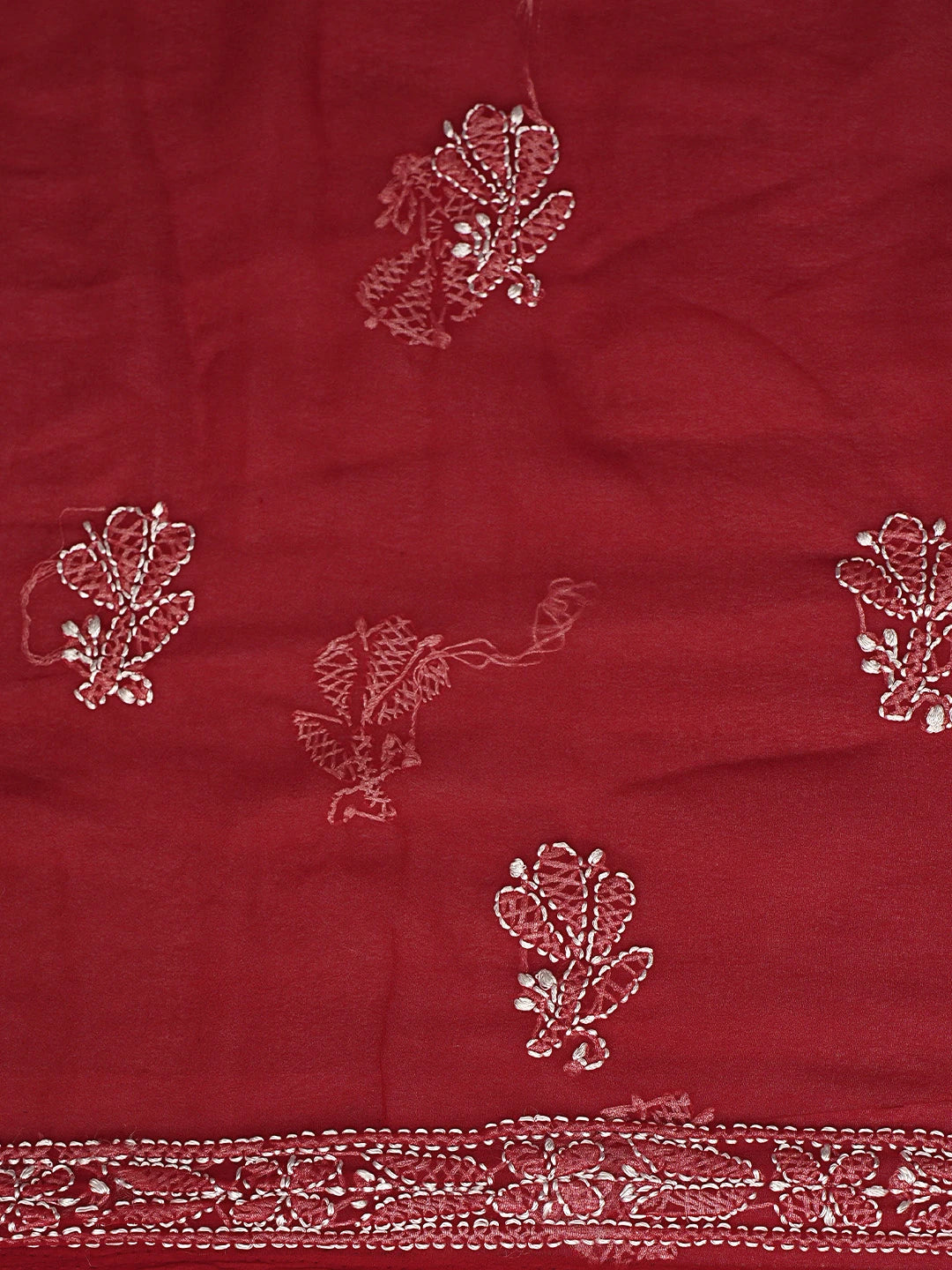 Ada Hand Embroidered Red Georgette Lucknowi Chikankari Unstitched Suit Piece 01A878888