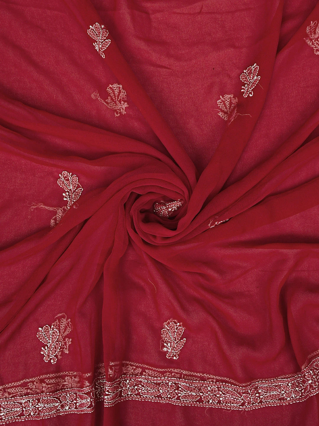 Ada Hand Embroidered Red Georgette Lucknowi Chikankari Unstitched Suit Piece 01A878888