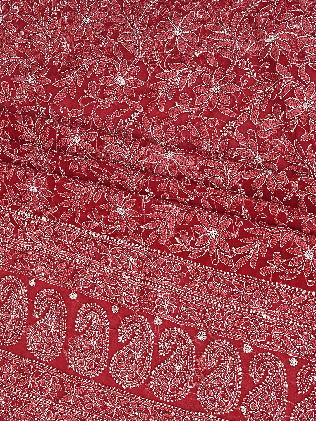 Ada Hand Embroidered Red Georgette Lucknowi Chikankari Unstitched Suit Piece 01A878888
