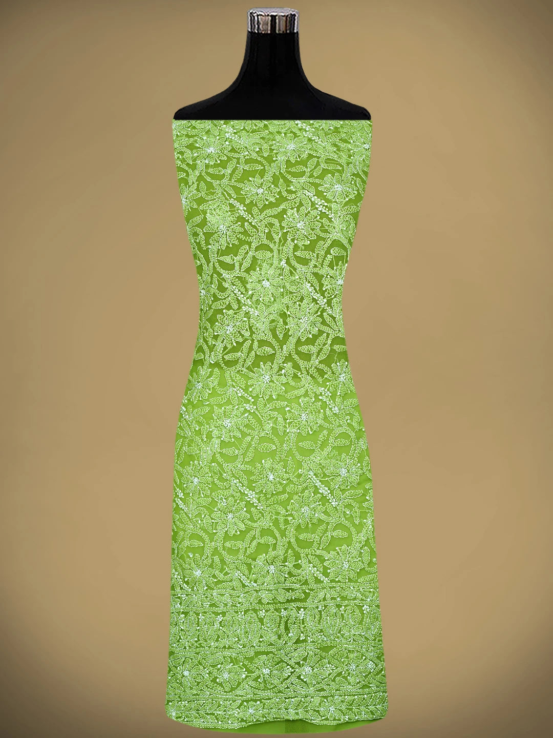 Ada Hand Embroidered Green Georgette Lucknowi Chikankari Unstitched Suit Piece 01A878908