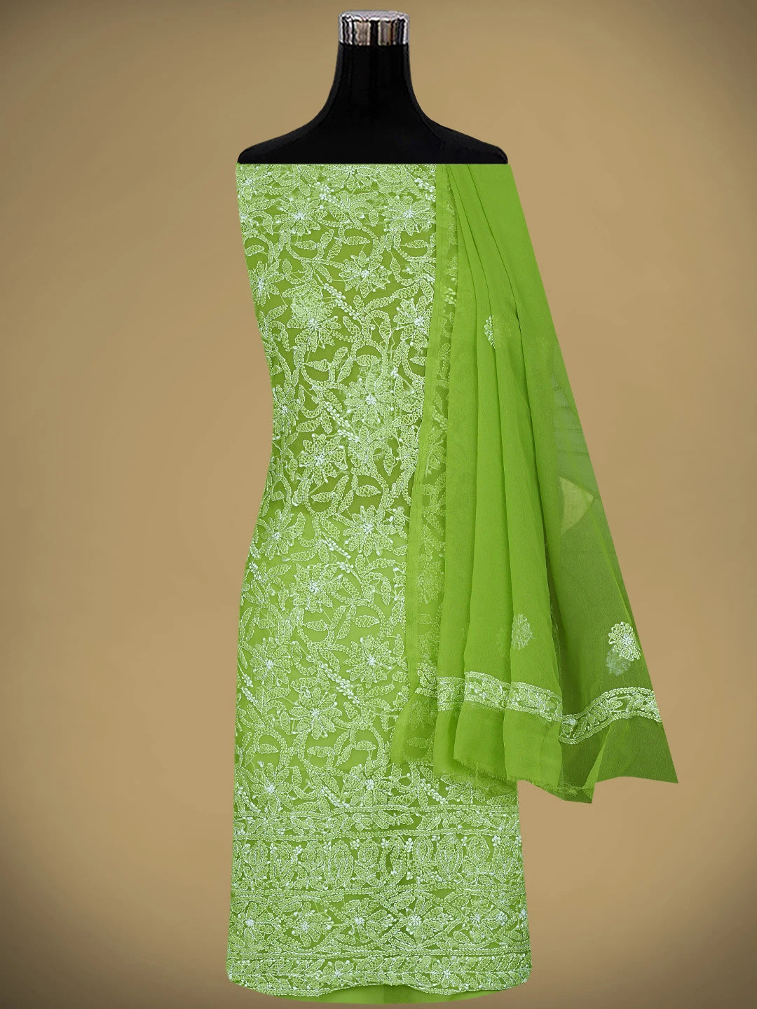 Ada Hand Embroidered Green Georgette Lucknowi Chikankari Unstitched Suit Piece 01A878908
