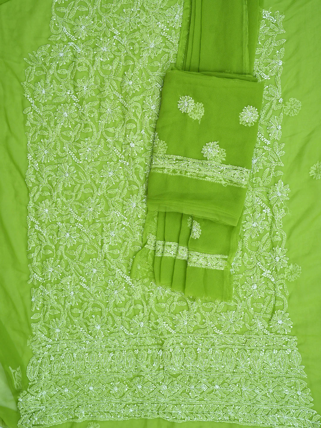 Ada Hand Embroidered Green Georgette Lucknowi Chikankari Unstitched Suit Piece 01A878908