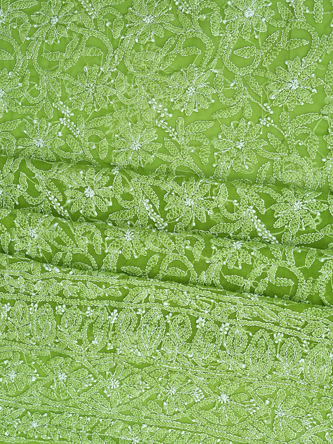 Ada Hand Embroidered Green Georgette Lucknowi Chikankari Unstitched Suit Piece 01A878908