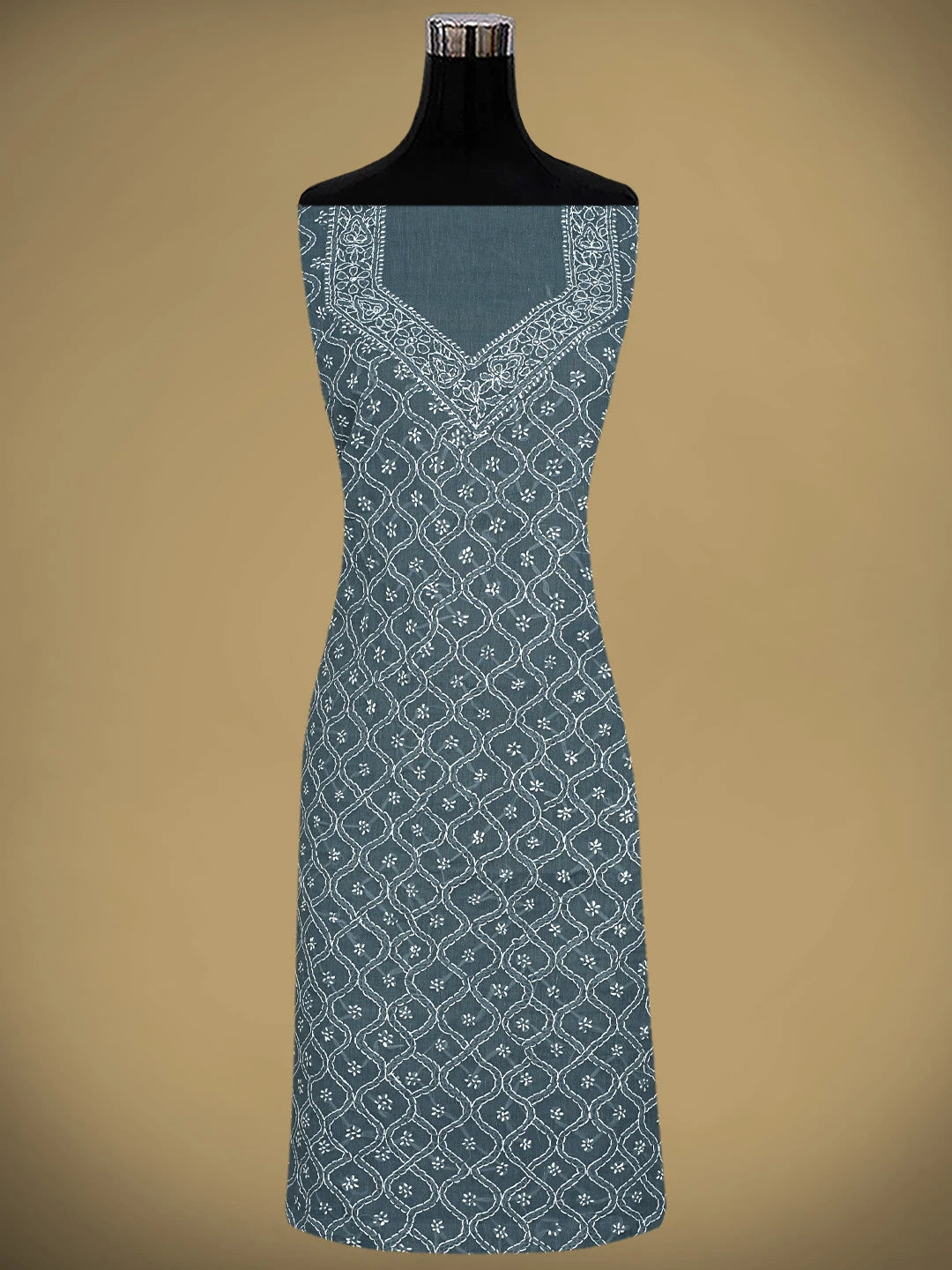 Ada Hand Embroidered Dark Slate Grey Cotton Lucknowi Chikankari Unstitched Suit Piece 01A882268