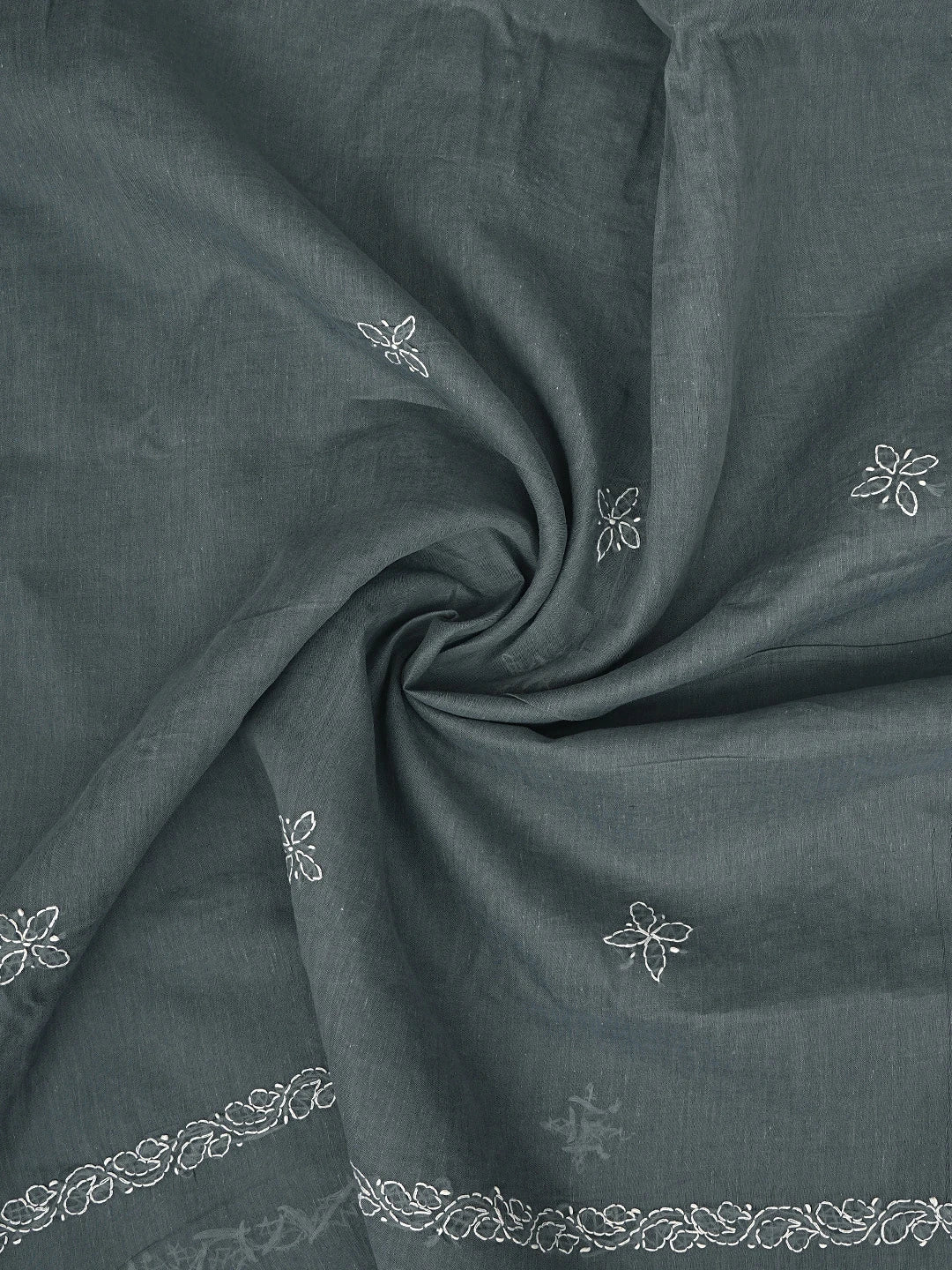 Ada Hand Embroidered Dark Slate Grey Cotton Lucknowi Chikankari Unstitched Suit Piece 01A882268