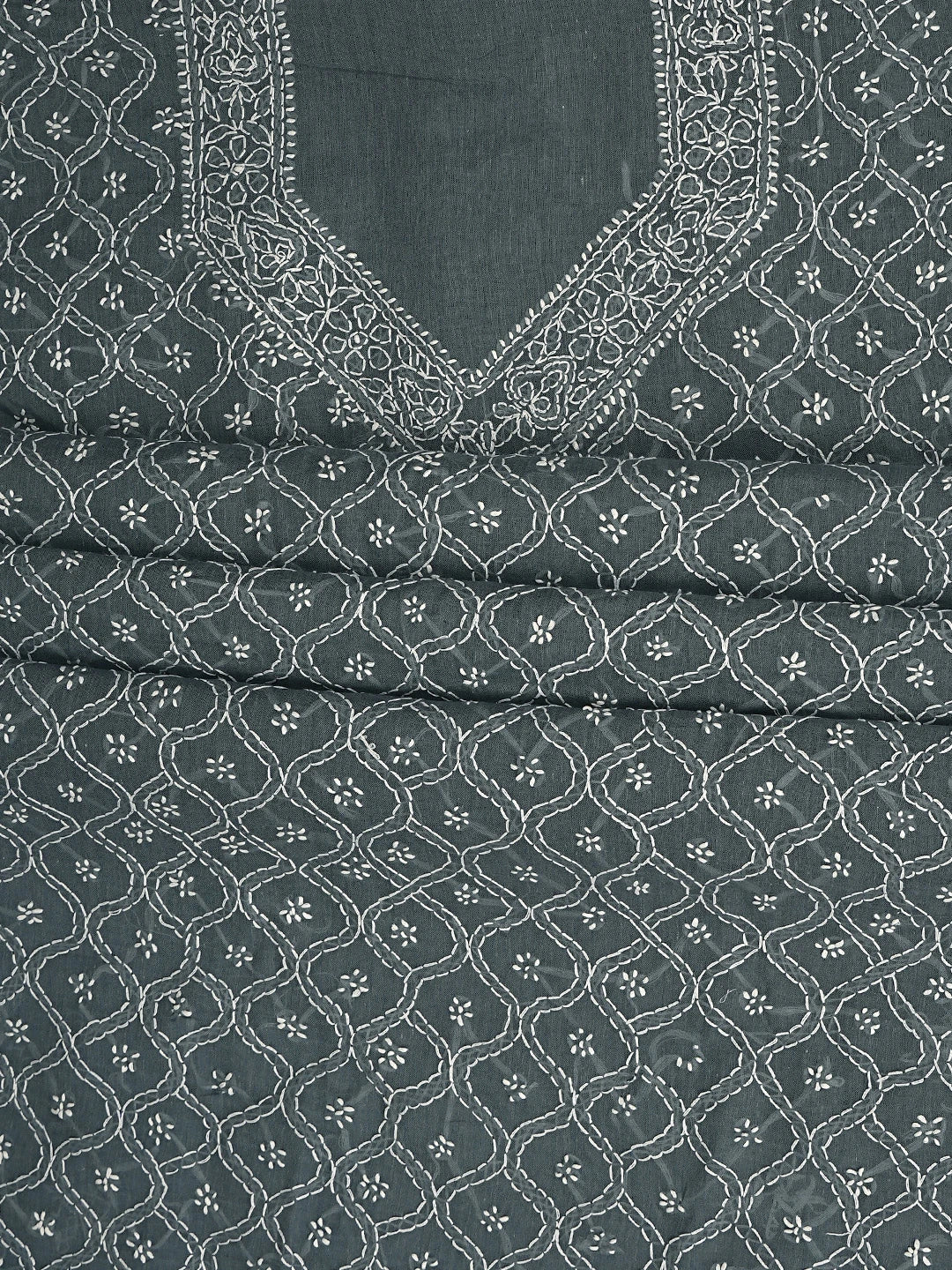 Ada Hand Embroidered Dark Slate Grey Cotton Lucknowi Chikankari Unstitched Suit Piece 01A882268