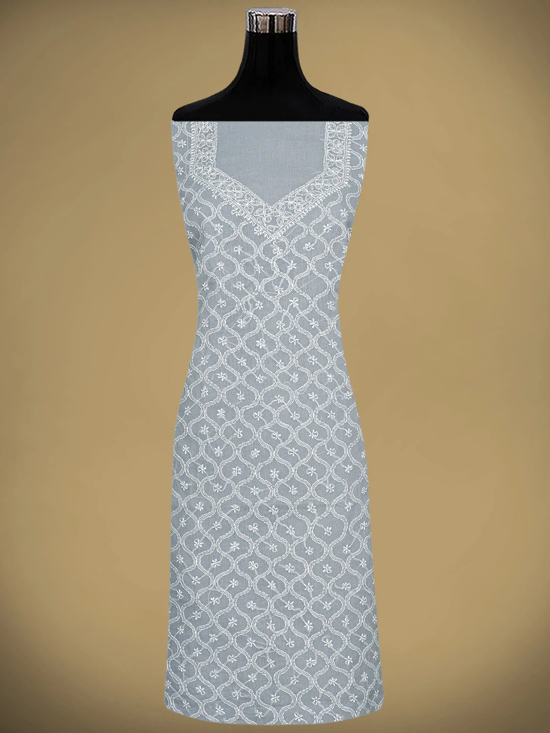 Ada Hand Embroidered Grey Cotton Lucknowi Chikankari Unstitched Suit Piece 01A882273