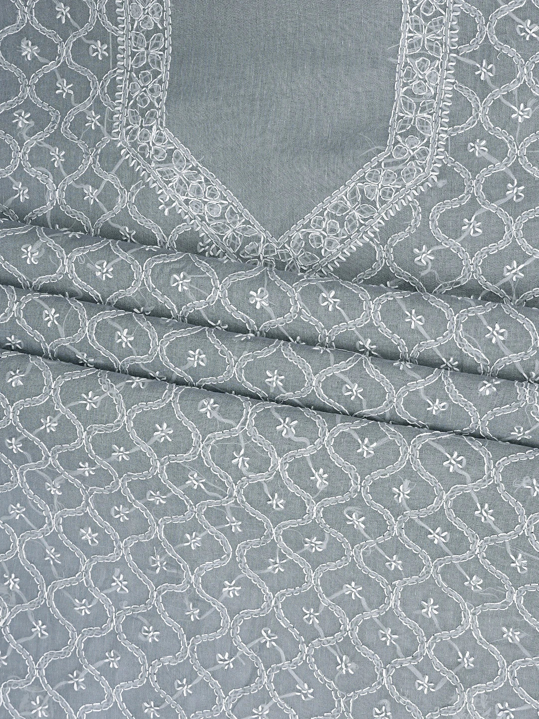 Ada Hand Embroidered Grey Cotton Lucknowi Chikankari Unstitched Suit Piece 01A882273