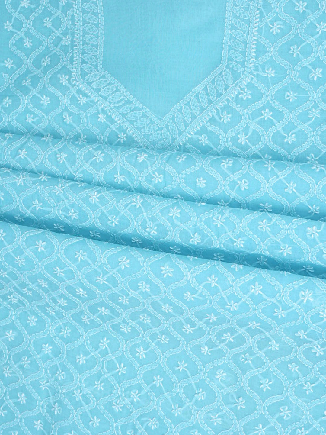 Ada Hand Embroidered Blue Cotton Lucknowi Chikankari Unstitched Suit Piece 01A882353