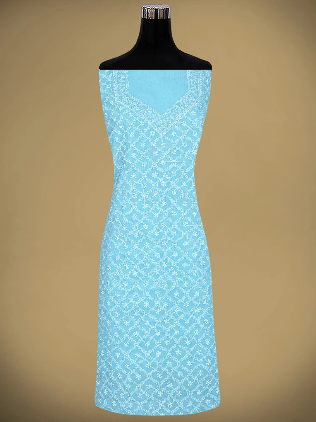 Ada Hand Embroidered Blue Cotton Lucknowi Chikankari Unstitched Suit Piece 01A882353