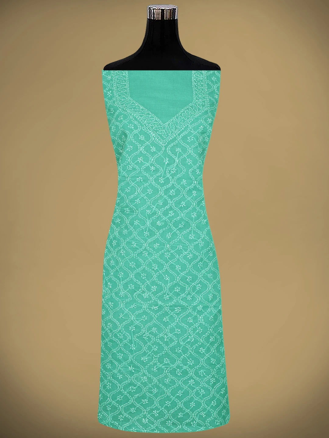 Ada Hand Embroidered Sea Green Cotton Lucknowi Chikankari Unstitched Suit Piece 01A882338