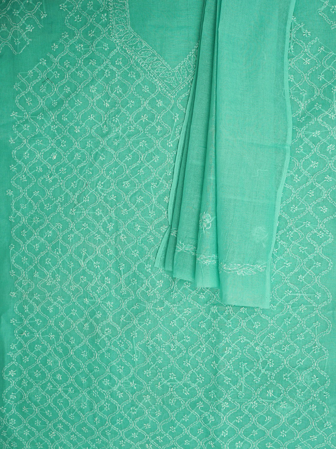 Ada Hand Embroidered Sea Green Cotton Lucknowi Chikankari Unstitched Suit Piece 01A882338