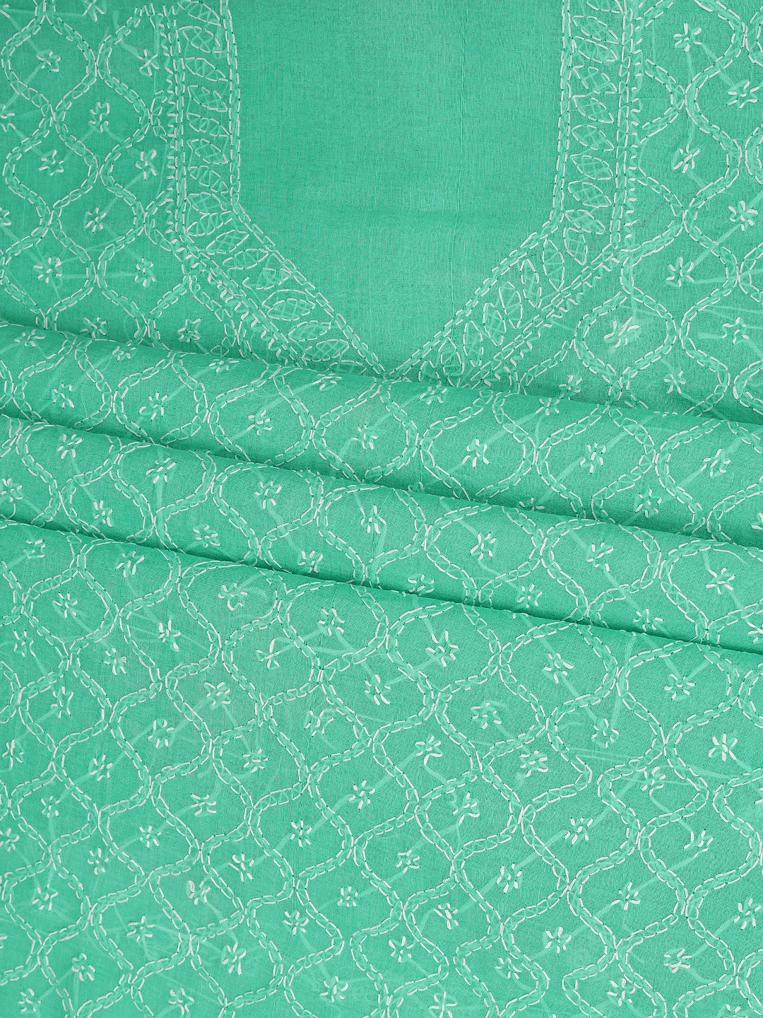 Ada Hand Embroidered Sea Green Cotton Lucknowi Chikankari Unstitched Suit Piece 01A882338