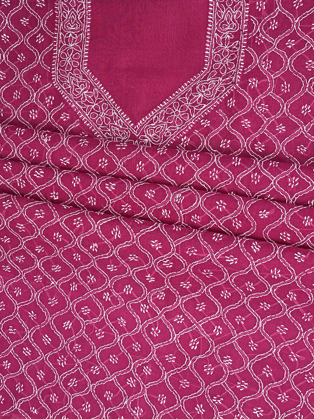 Ada Hand Embroidered Magenta Cotton Lucknowi Chikankari Unstitched Suit Piece 01A882341
