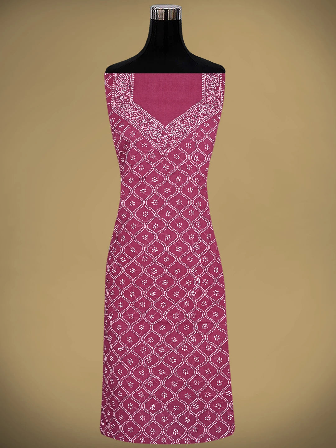 Ada Hand Embroidered Magenta Cotton Lucknowi Chikankari Unstitched Suit Piece 01A882341