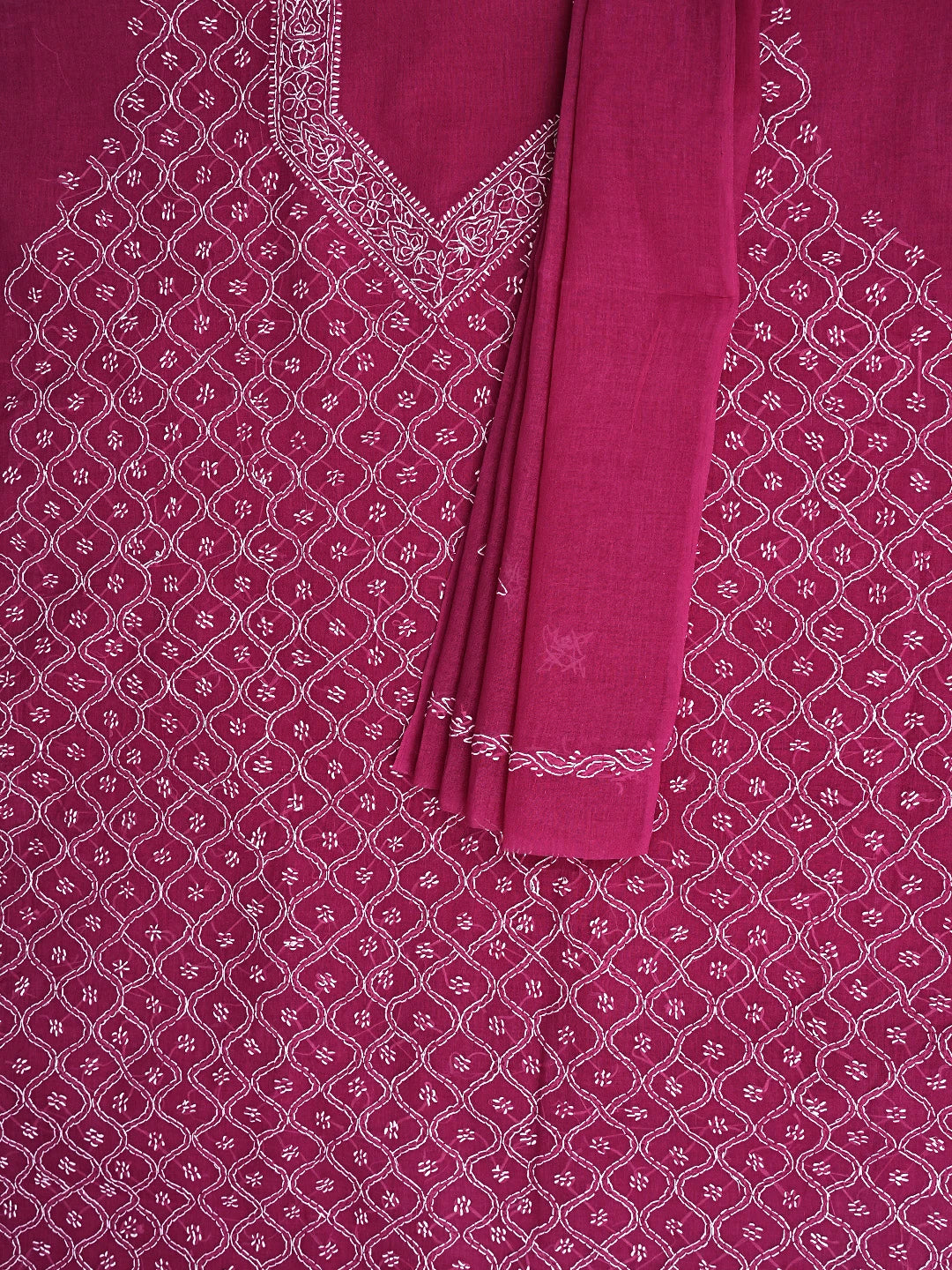 Ada Hand Embroidered Magenta Cotton Lucknowi Chikankari Unstitched Suit Piece 01A882341