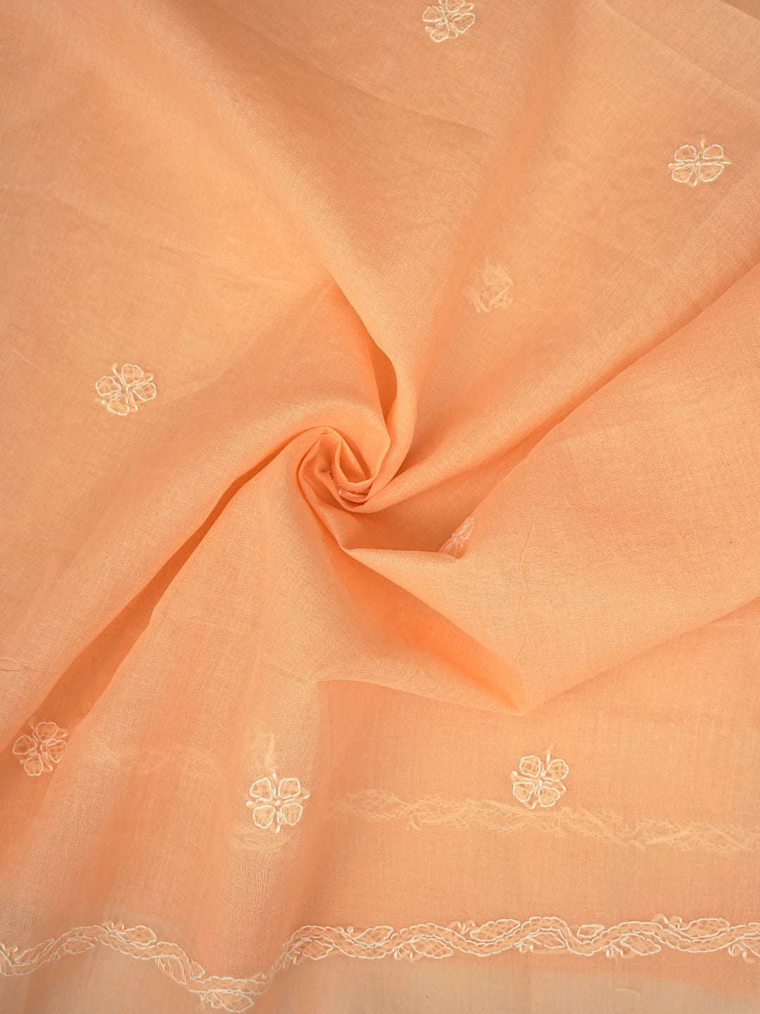 Ada Hand Embroidered Peach Cotton Lucknowi Chikankari Unstitched Suit Piece 01A882342
